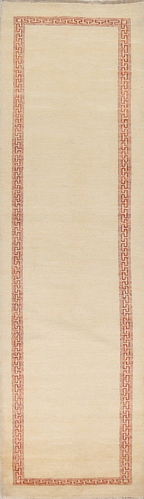 Bordered Gabbeh Kashkoli Oriental Runner Rug IVORY Hand-knotted 2' 8" x 10' 8" gallery