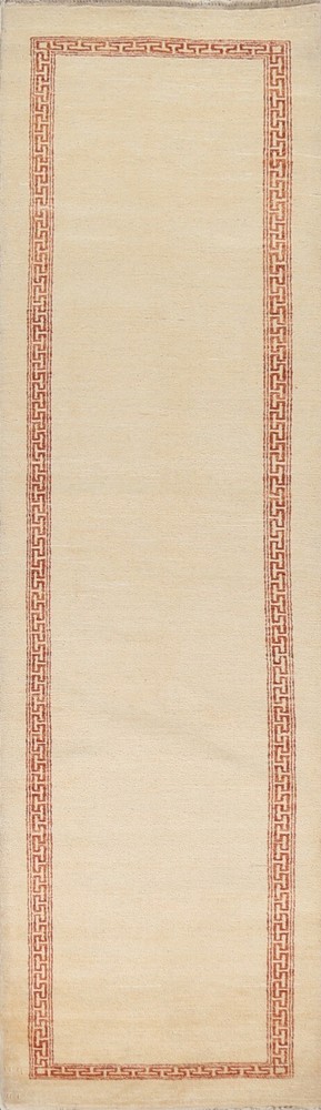 Bordered Gabbeh Kashkoli Oriental Runner Rug IVORY Hand-knotted 2' 8" x 10' 8"