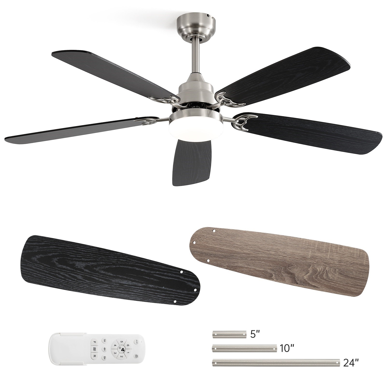 52 Inch Brushed Nickel Ceiling Fan with Light and Remote Noiseless Dimmable 3CCT gallery
