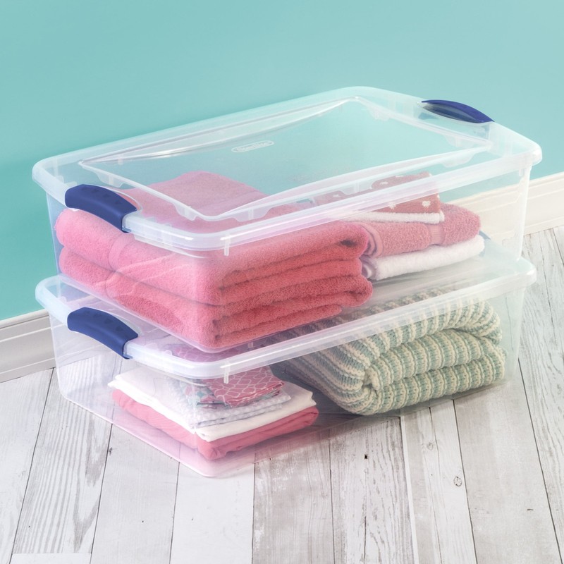 32 Quart Clear Storage Bin, Latching Lid Container, Blue gallery