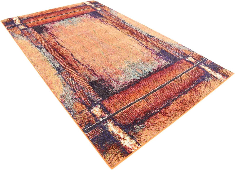 Rustic Modern Abstract Area Rug - Estrella Collection (5' x 8', Orange/Black) gallery