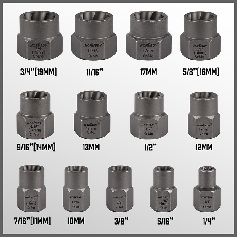Impact Bolt Extractor Set Nut Remover Set Stripped Extraction Socket Tools 15pcs gallery