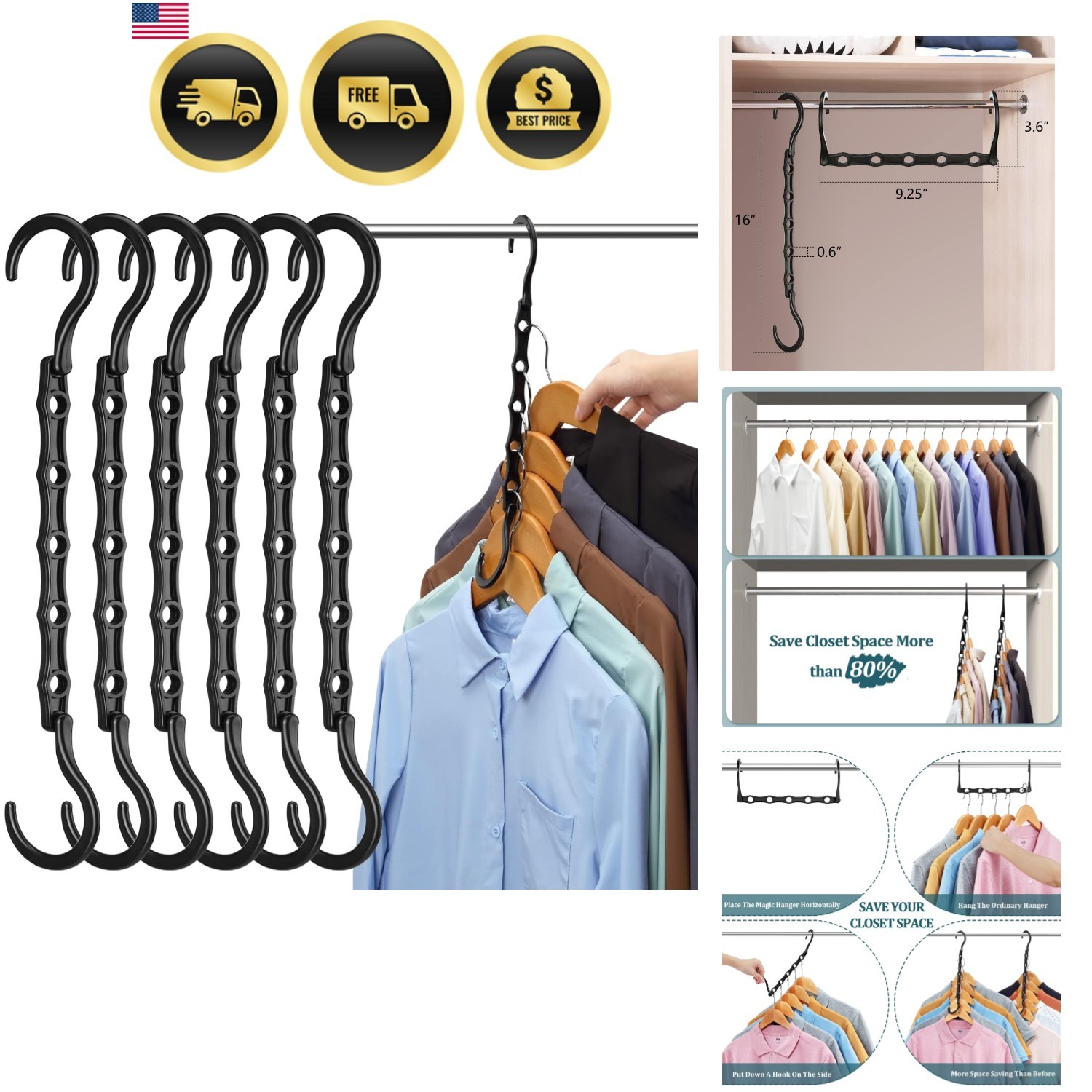 6 Pack-Closet-Organizers-and-Storage, Magic-Hangers-Space-Saving-for-Clothes,... gallery