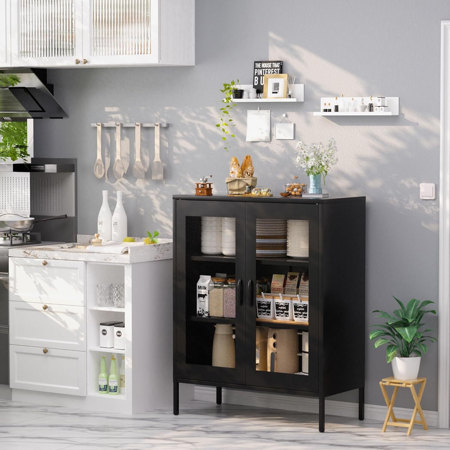 Cofar Metal Storage Cabinet with Mesh Doors 2 Adjustable Shelves for Home Office gallery