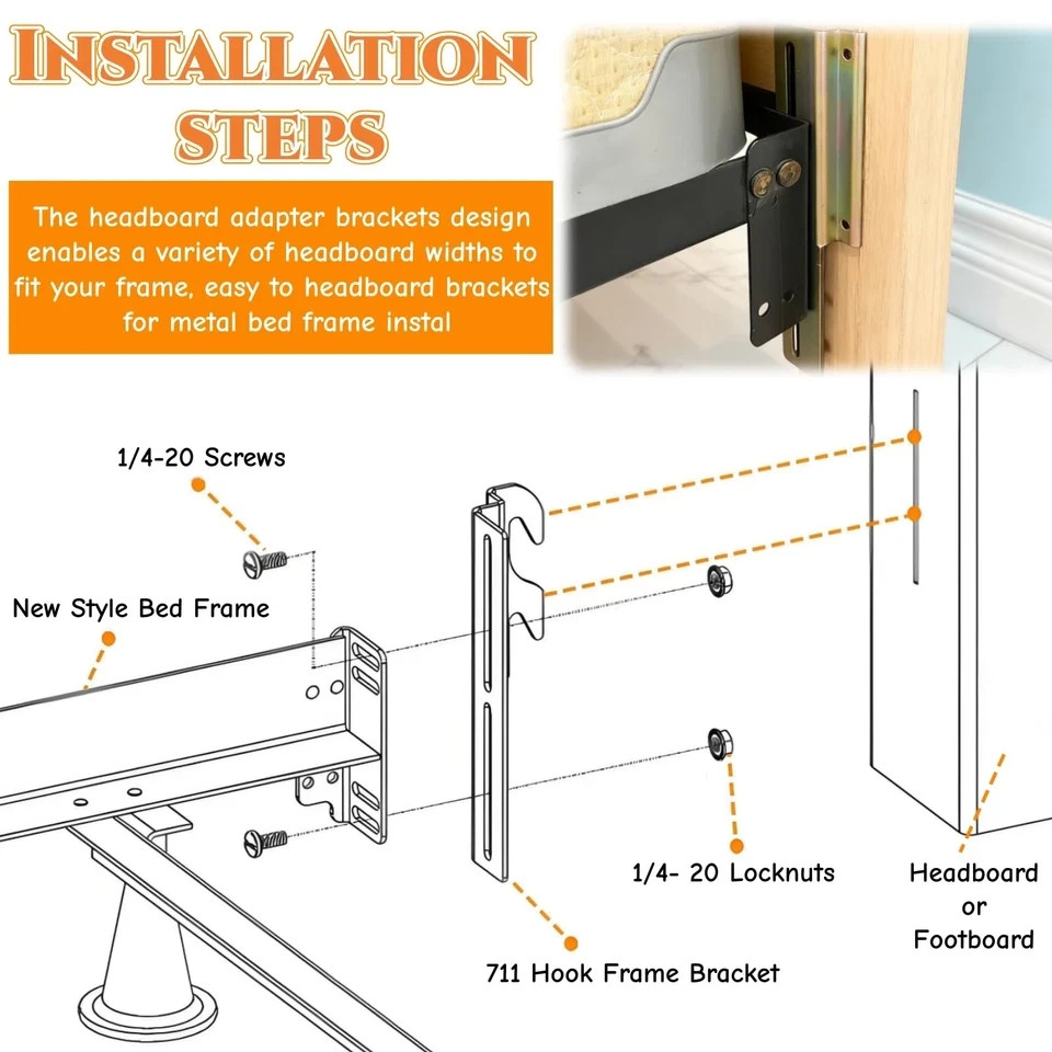 Set of 4 Bed Frame Conversion Brackets, Bolt On to Hook On Headboard Adapter gallery