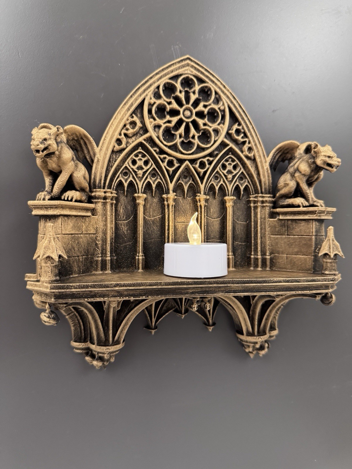 Gargoyle Gothic Cathedral Wall Shelf Candle Holder Rose Antique Gold Home Decor gallery