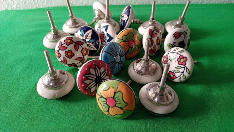 20 PC Cabinet Ceramic Knobs Pulls Hand Painted Drawer Door Handles Color knobs gallery