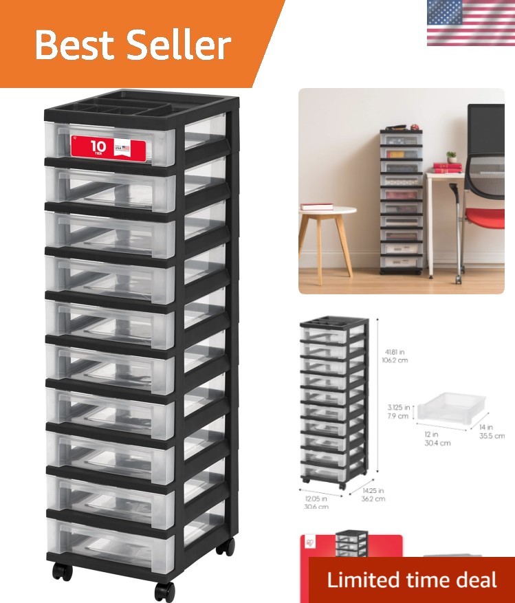 Plastic Drawer Storage Organizer Rolling Cart with Wheels Casters 10-Drawers ... gallery