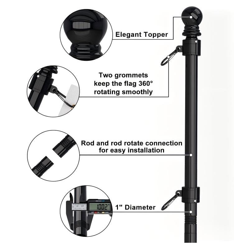 7 FT Flag Pole Kit for Outside House - Heavy Duty Stainless Steel 7FT Black gallery