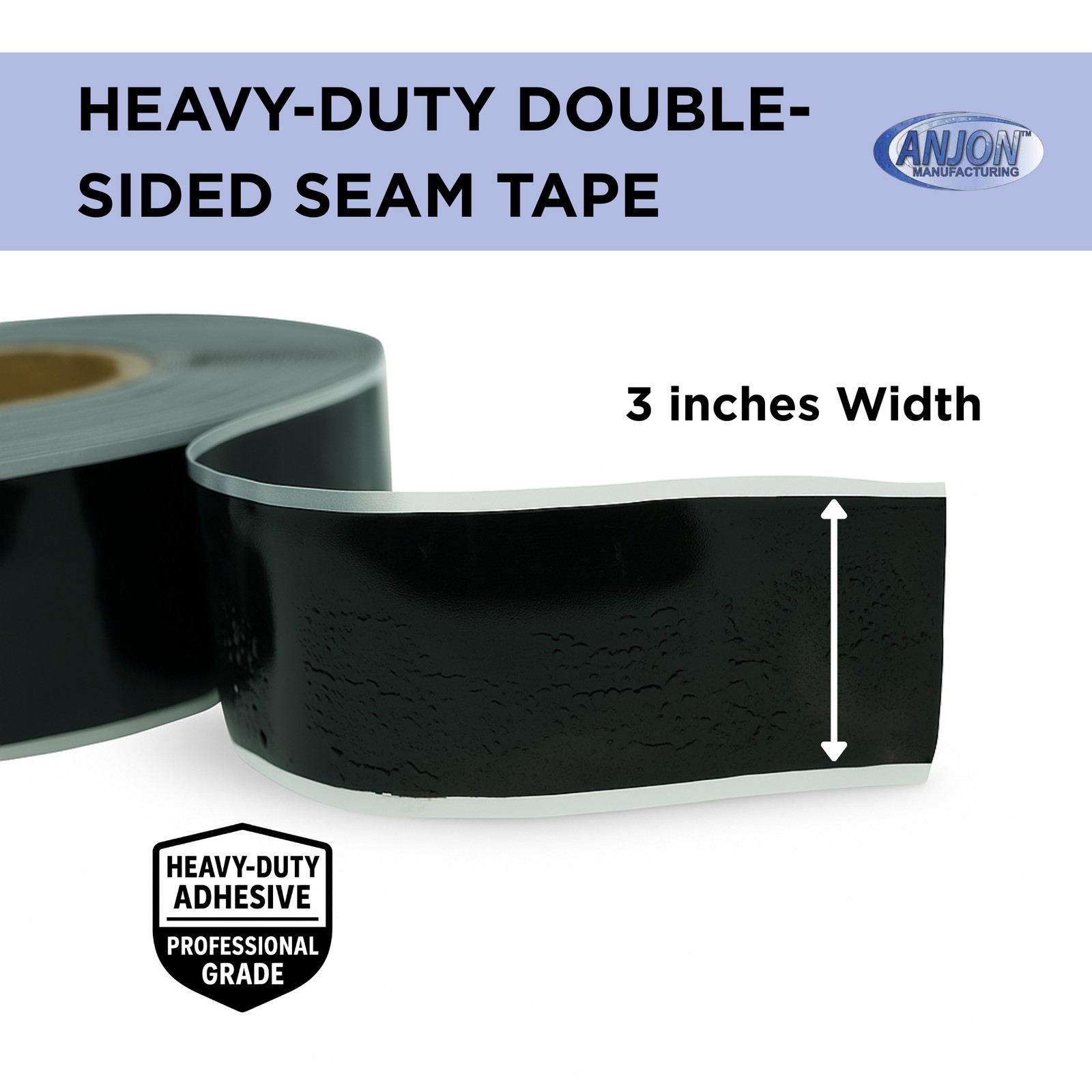 Anjon Black Butyl Double-Sided EPDM Seam Tape - 3" x 25' - Waterproof RV Roof gallery