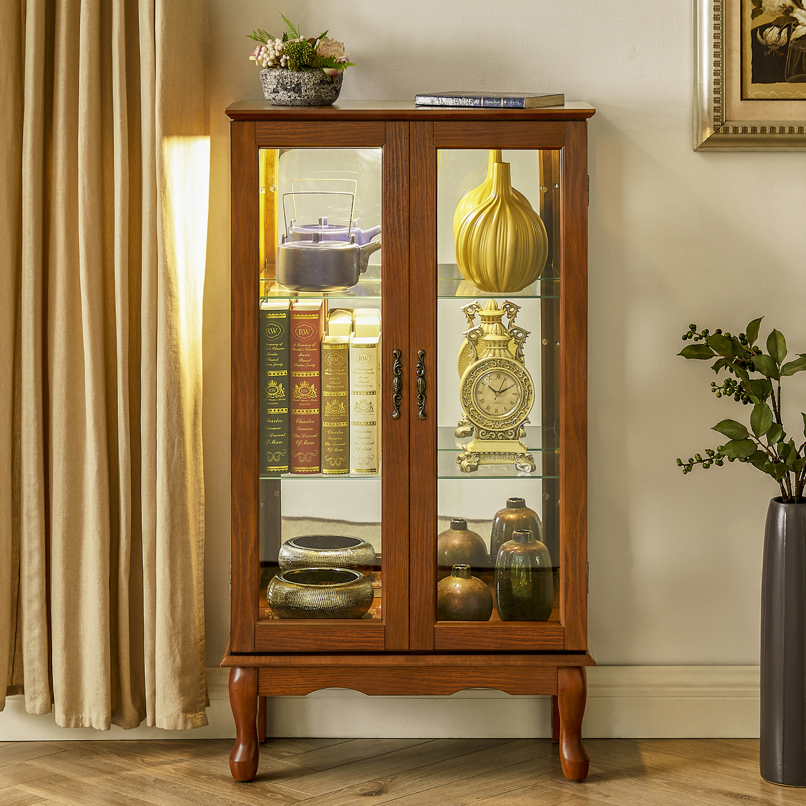 Storage Cabinet Curio Display Cabinet with Adjustable Glass Shelves &Glass Doors gallery