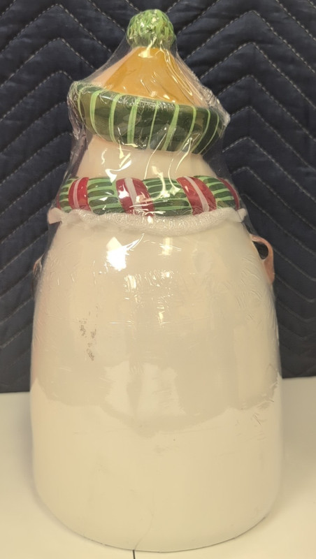 Cookie Jar, Oneida, Porcelain, Snowman, Xmas Theme, New w/plastic wraping No Box gallery