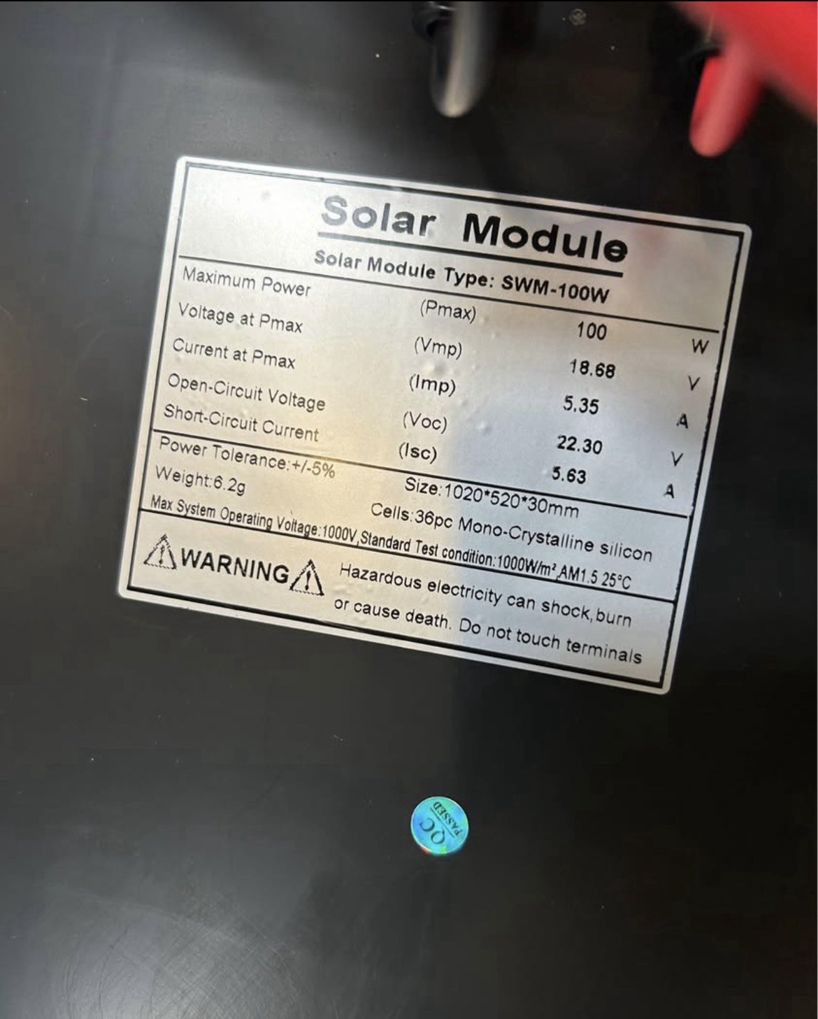 [BRAND NEW] 100W Monocrystalline Solar Panel - SWM-100W gallery