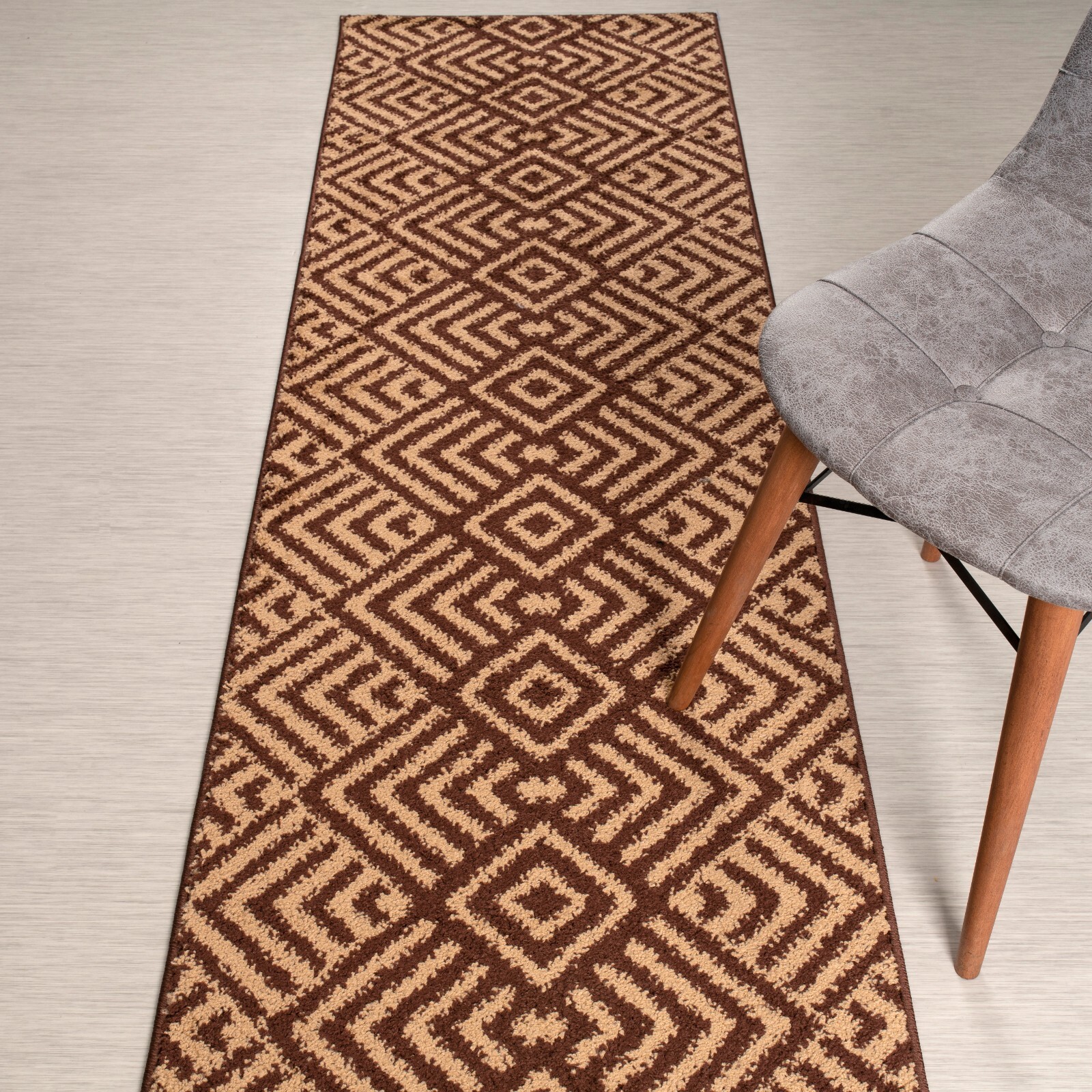 Custom Length Stair Hallway Runner Rug Non Slip Backing, Chevron Brown gallery