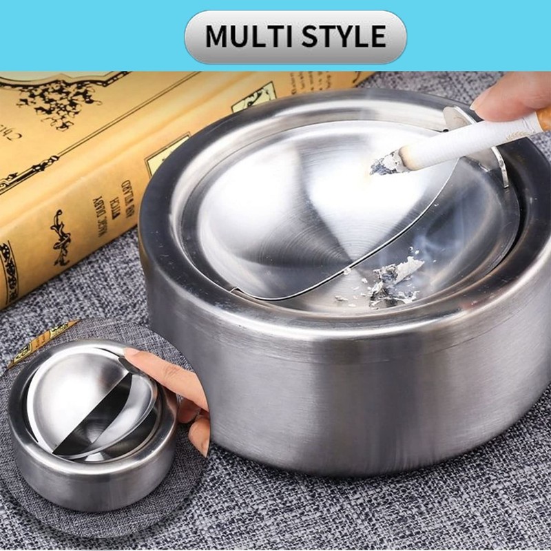 Stainless Steel Windproof Ashtray for Outdoor Indoor Use Matte Silver Box gallery