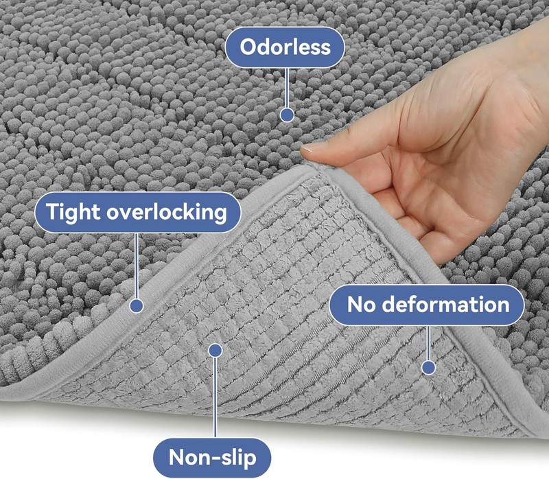 Long Bathroom Rug, Chenille Bath Runner with High Low Pile Design, Soft gallery