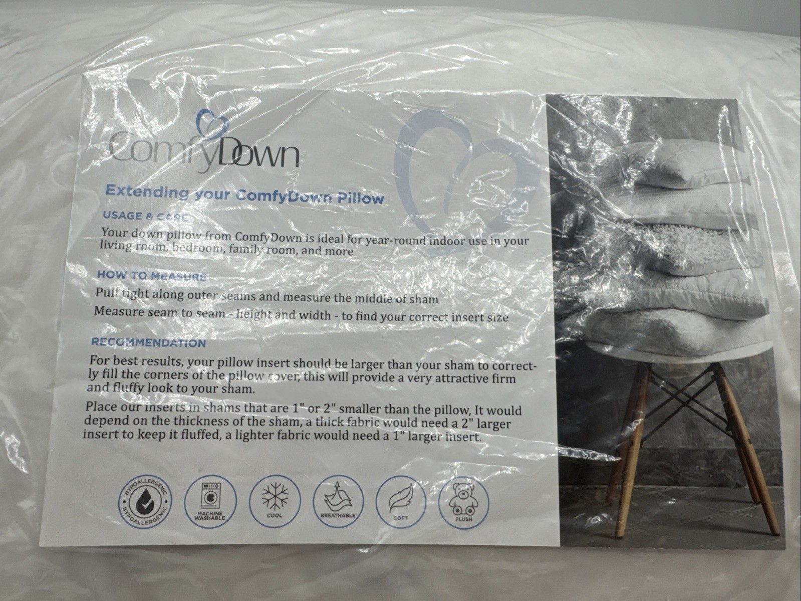 ComfyDown - Euro Square Pillow Insert For Sham, 22x22 inches, Down & Feather Mix gallery