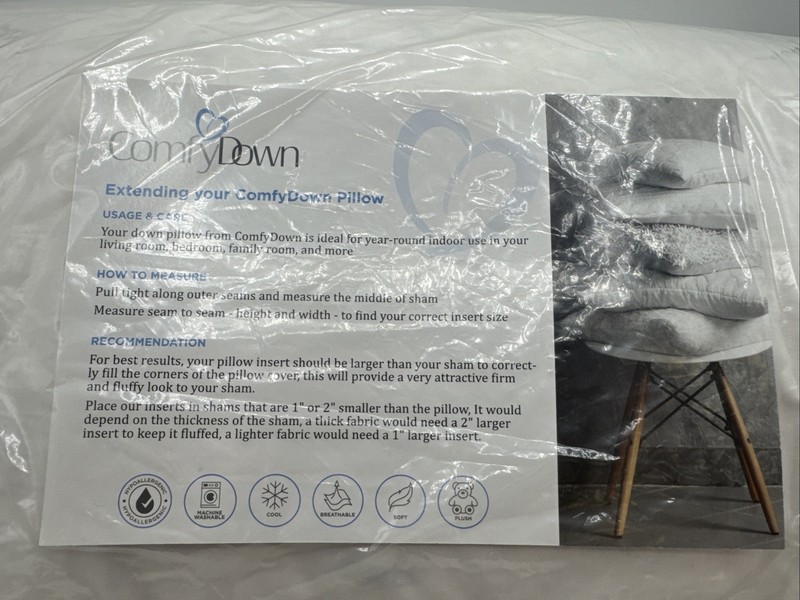 ComfyDown - Euro Square Pillow Insert For Sham, 22x22 inches, Down & Feather Mix gallery