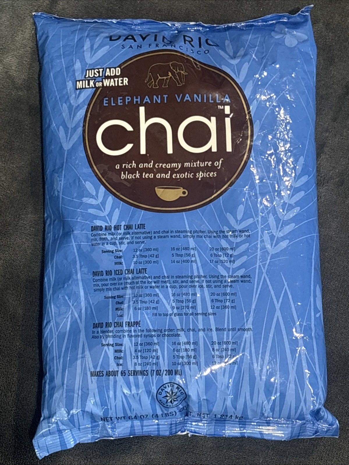 David Rio Elephant Vanilla Chai, Bulk, 4lb. Bag, New. Exp 07/2027 gallery