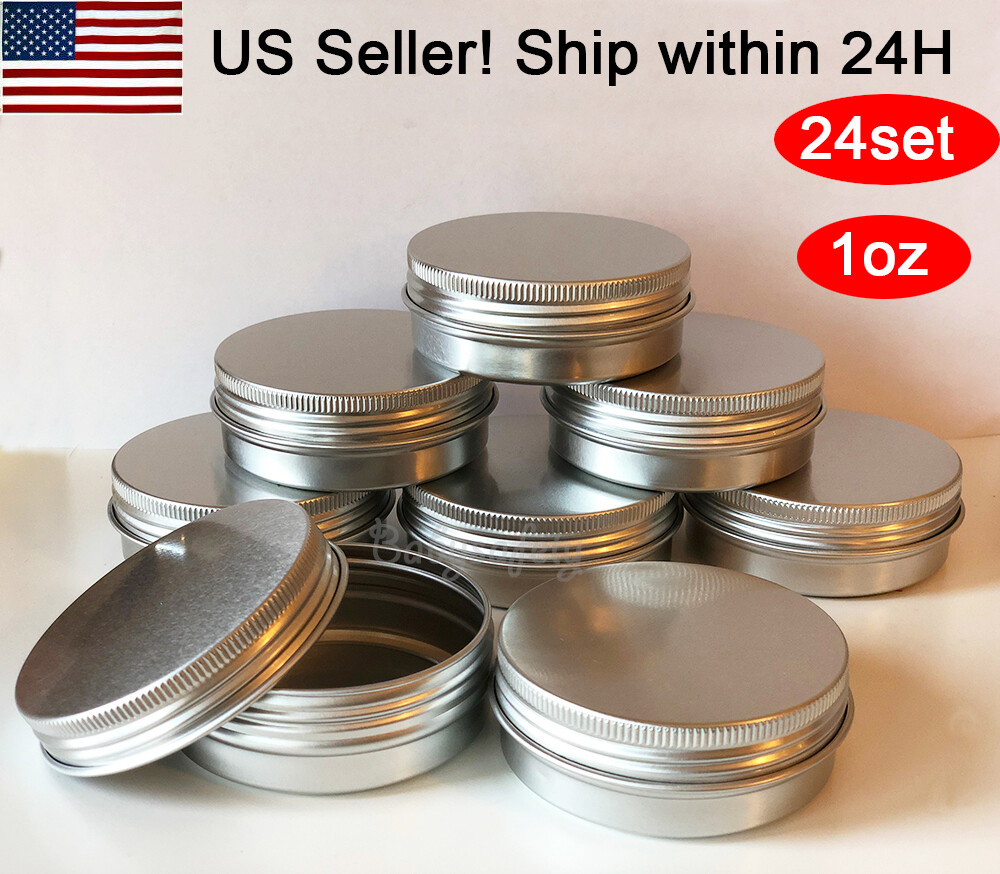 24PCS/ 1oz Silver Aluminum Round Lip Metal Tin Storage Jar Balm Container & Lid gallery