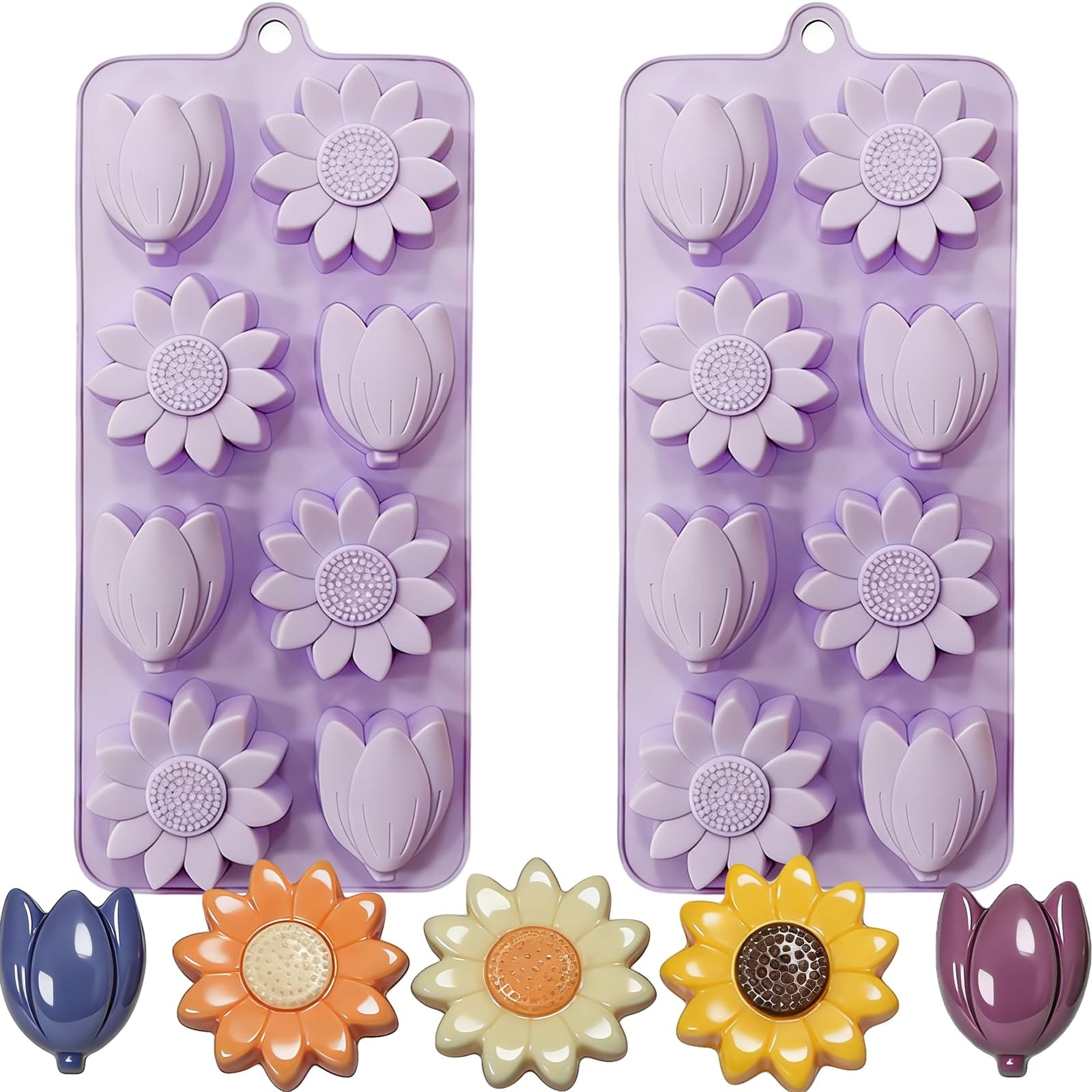 Flower Ice Cube Molds Silicone 2Pcs Sun Flower Chocolate Candy Molds for Baki... gallery