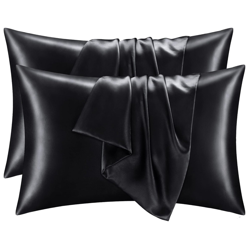 2PCS Luxurious Satin Silk Pillowcase Soft Bedding Standard 20"x26" Pillow Cover