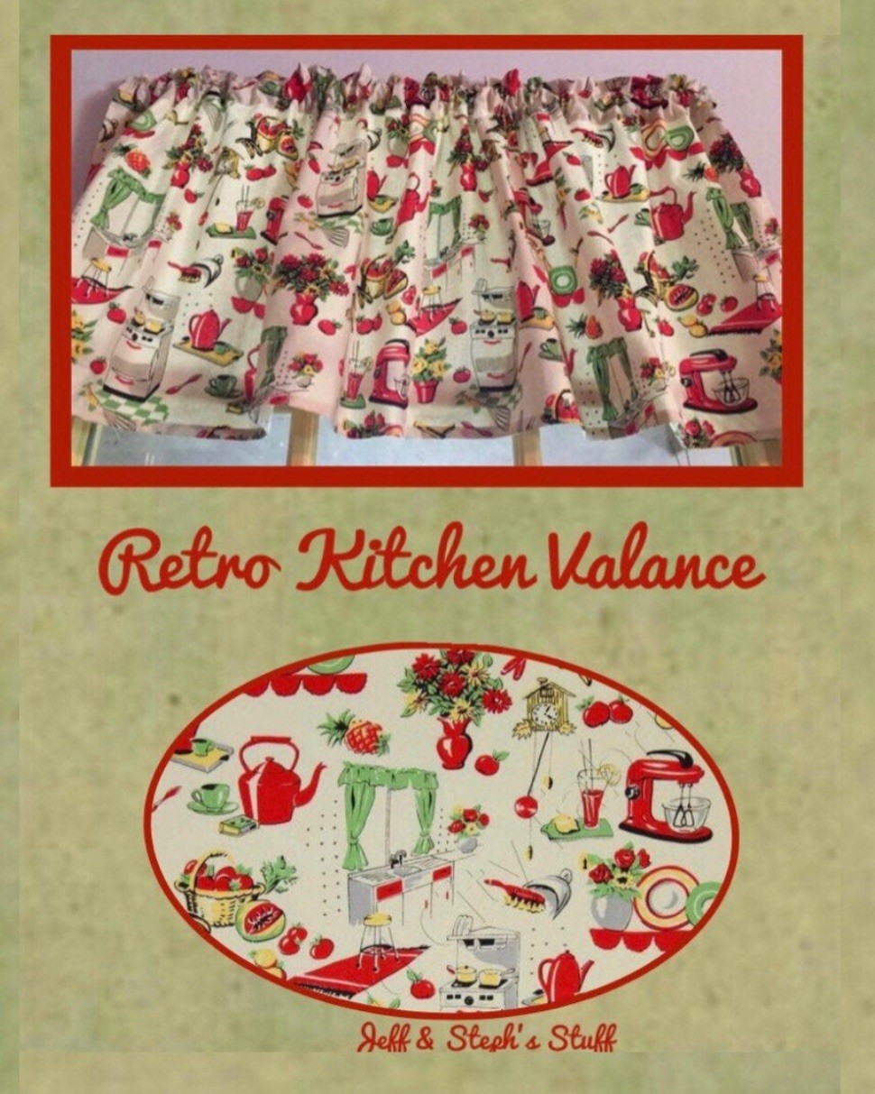 Fifties Kitchen Valance Vintage Home Decor 42"W x 14"L Gift For Housewarming gallery
