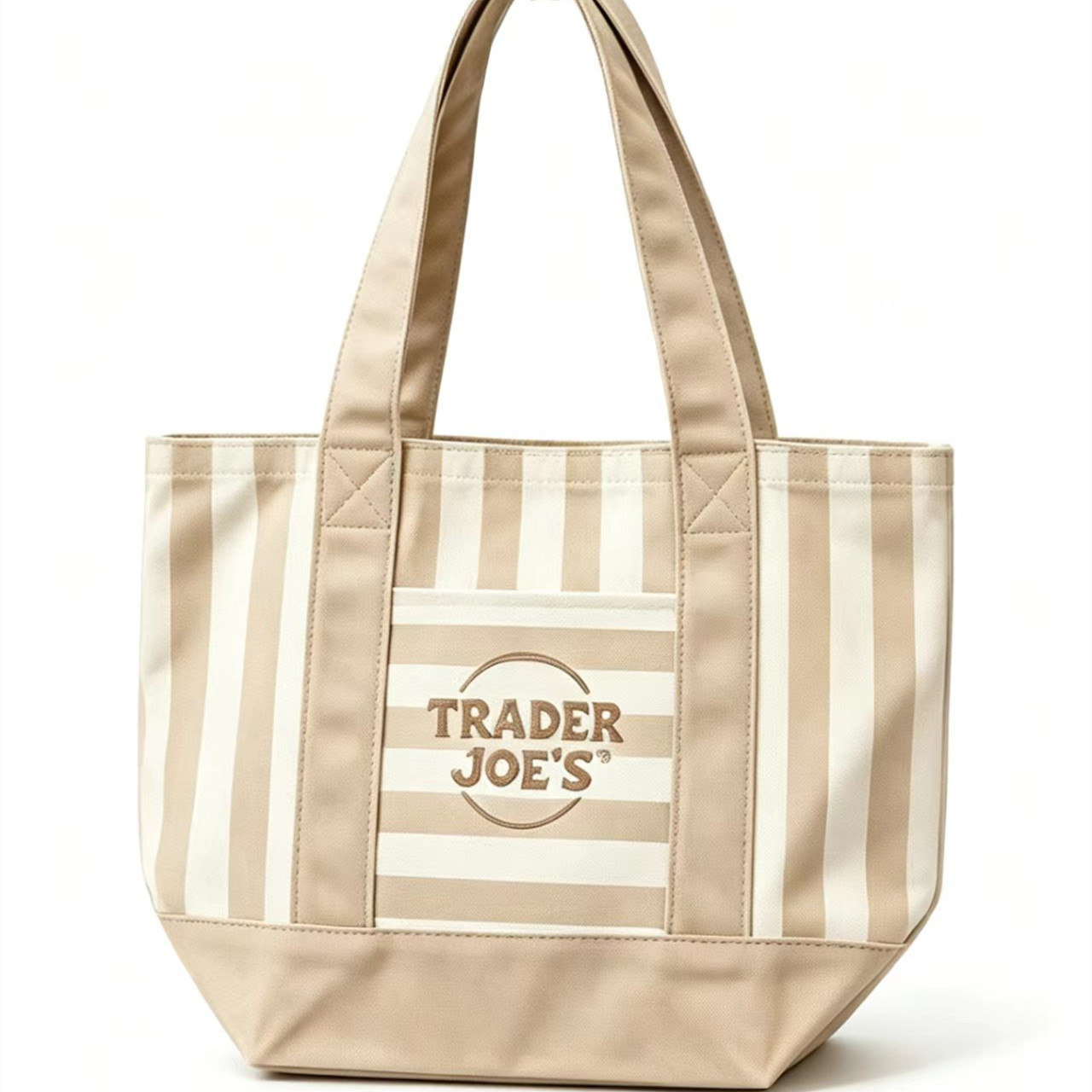 Trader Joe’s Limited Edition 2026 Drop Mini Stripe Canvas Tote Bag Khaki Stripes gallery