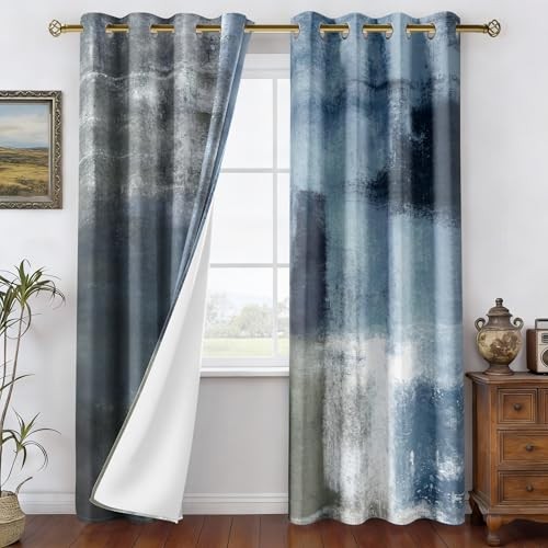 Dusty Blue Abstract Curtains 2 Panels Set 52"W x 84"L (Pack of 2) Blue Grey gallery