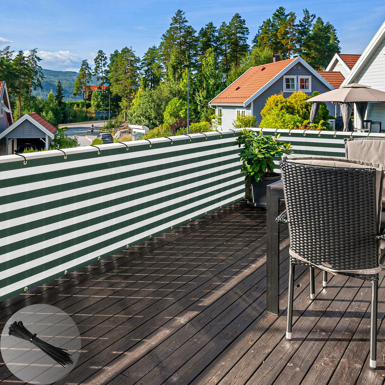 35in Balcony Fence Screen Privacy Deck Patio Shelter Shade Cover Green Stripe gallery
