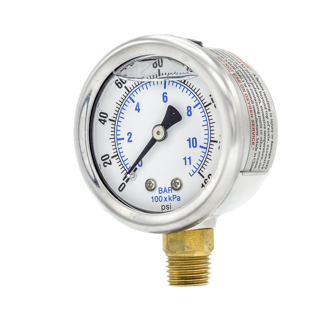 Liquid Filled Lower Mount Pressure Gauge with 2" Dial, 0-160 PSI, 1/4" Male NPT gallery
