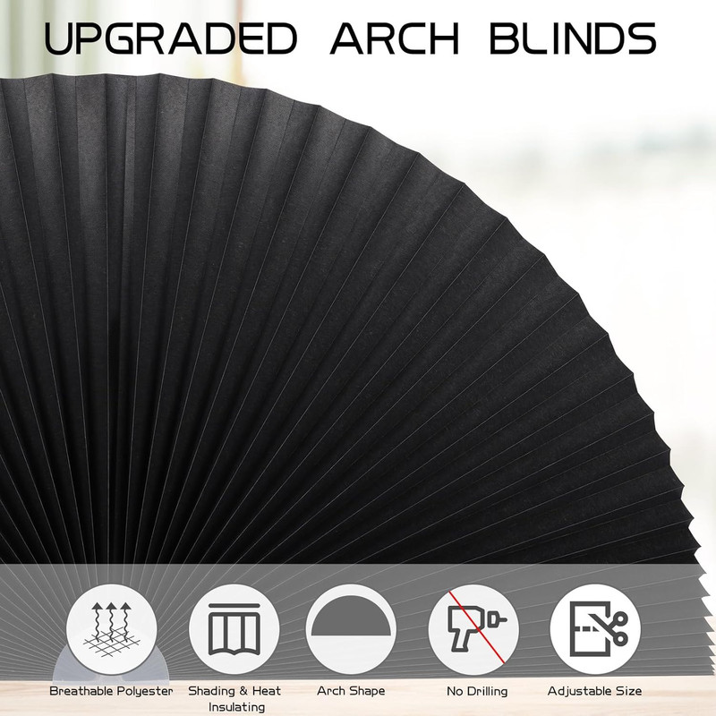 Arch Half Circle Window Shade Pleated Blinds No Tools Light Filtering Pleated Fa gallery