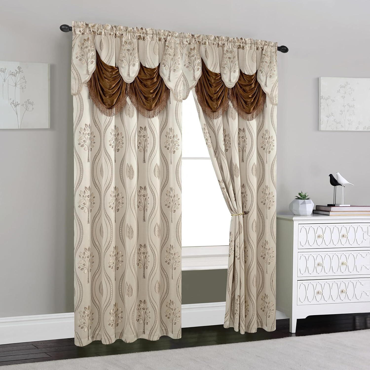 Luxurious Beautiful Curtain Panel Set with Attached Valance and Backing 54" X 84 gallery