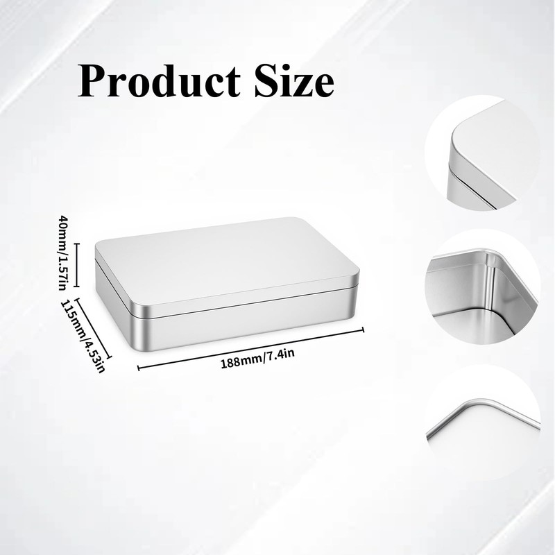 Silver Rectangular Empty Tin Box Container Home Storage 7.4x4.5x1.5 Inch 6 PCS gallery