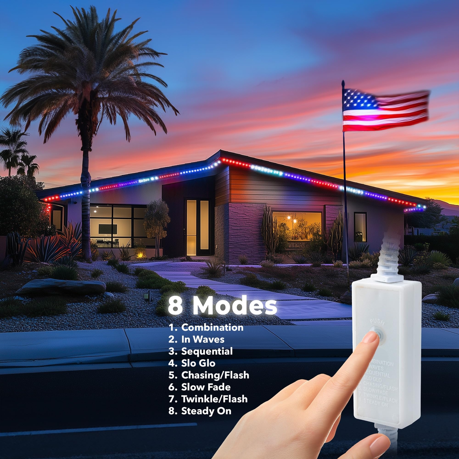 USA RWB 8-Mode LED Outdoor Waterproof Rope Light 10' 25' 50' 100' 150' 300'ft gallery