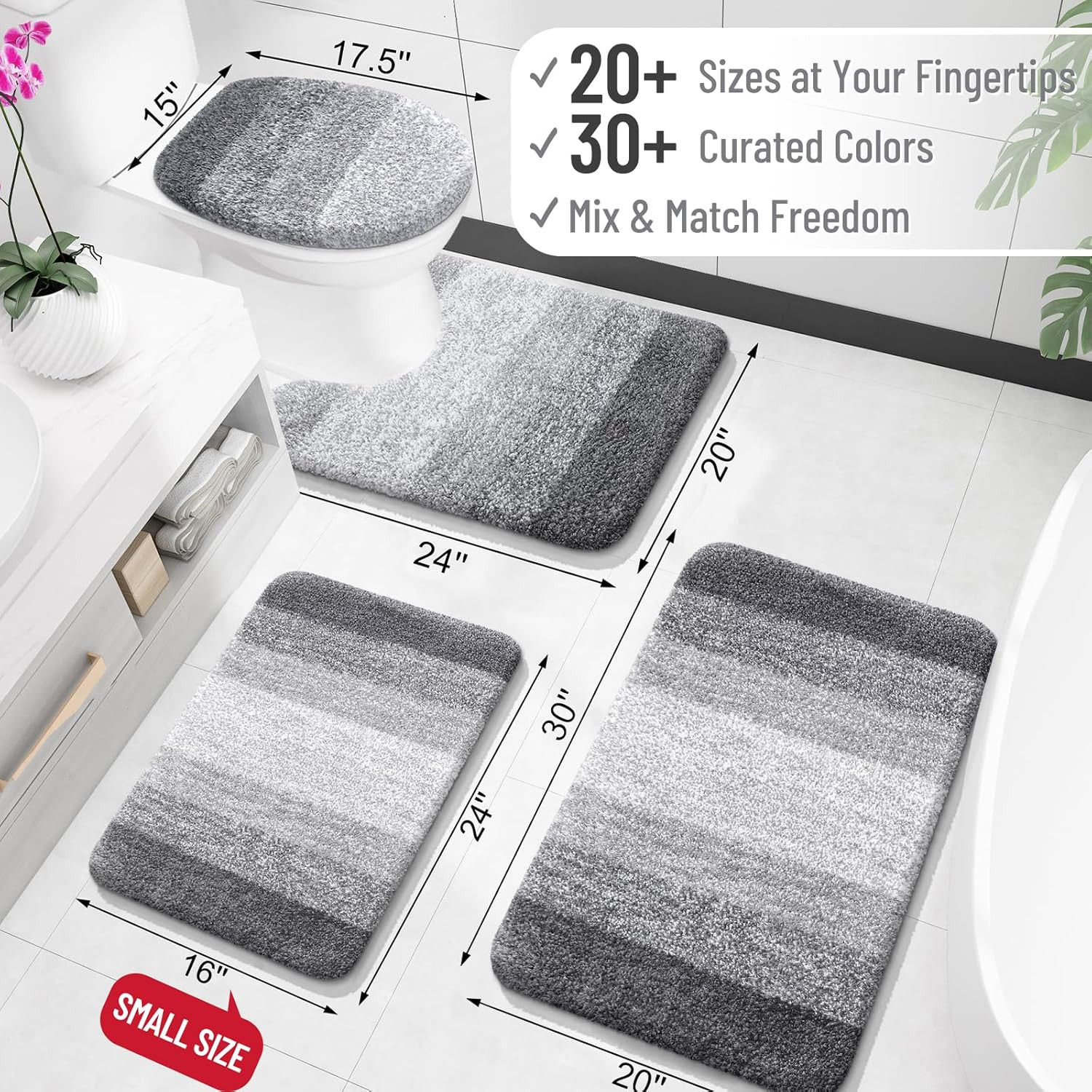 Bathroom Rug Mat 30x20 – Gradient Grey Microfiber Non-Slip Quick Dry Bath Mat gallery