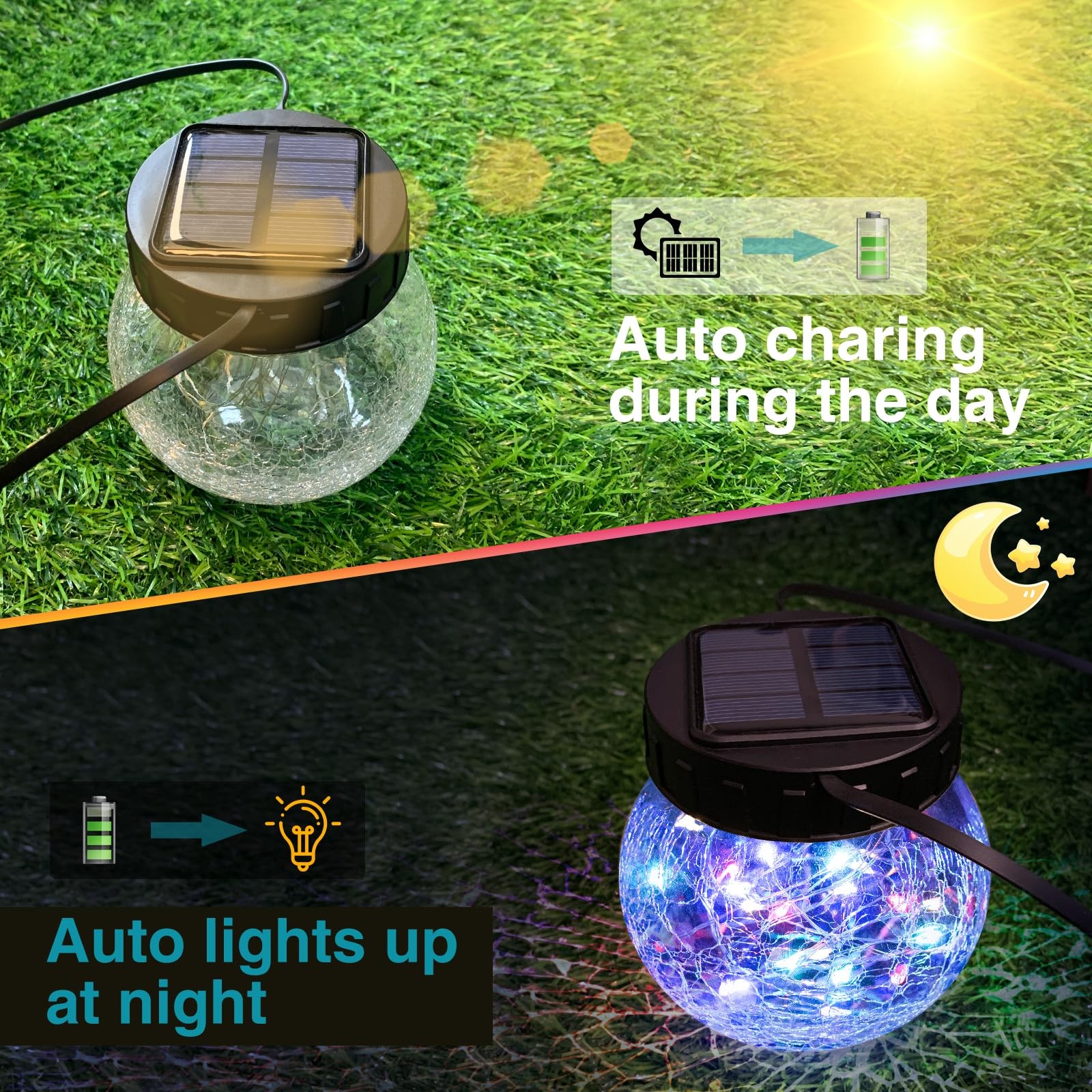 2 Pack Solar Lantern Outdoor Lights, Multi-Coloured Solars Lanterns with 30 L... gallery