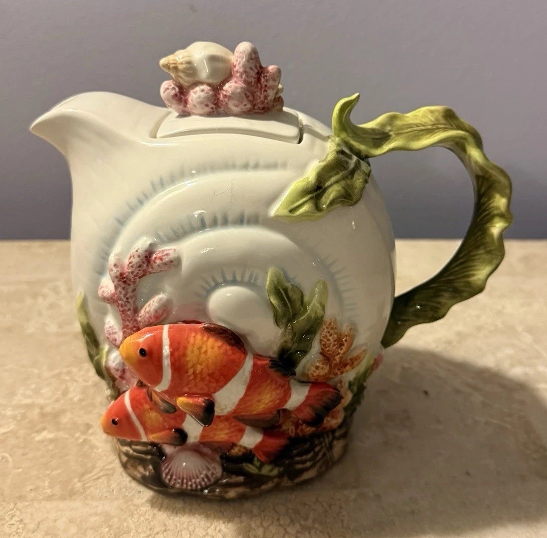 Beautiful Italian Pottery Collection Teapot Sea Life Fish Shell 3D Effect gallery