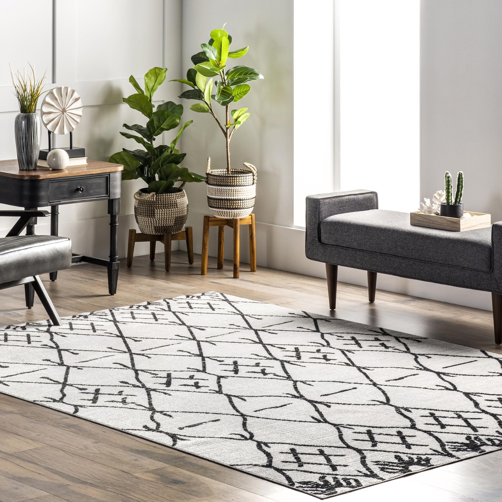 Nuloom Machine Washable Tribal Trellis Area Rug 6 7 X 9 Grey Kkon gallery