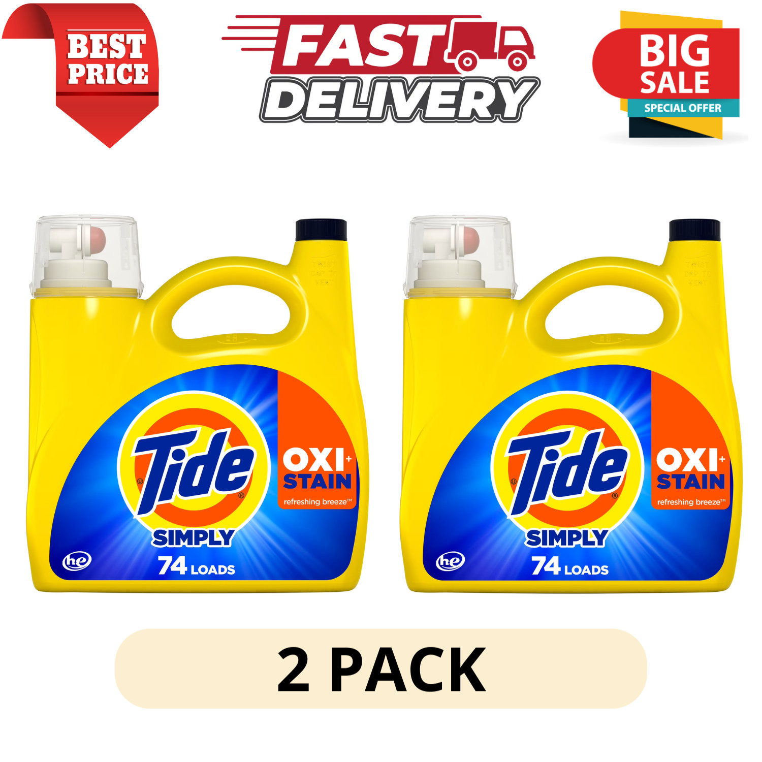 (2 Pack) Tide Simply Oxi Boost Laundry Detergent Liquid 105 fl oz 74 Loads gallery