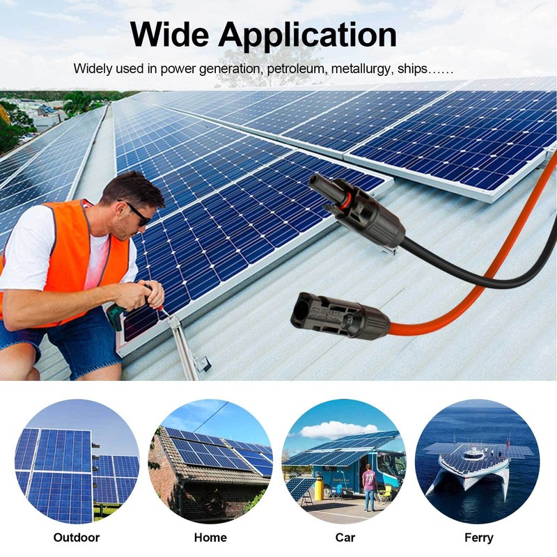 1 Pair Solar Panel Extension Cable Wire Solar Connectors 10 AWG Gauge Black Red gallery