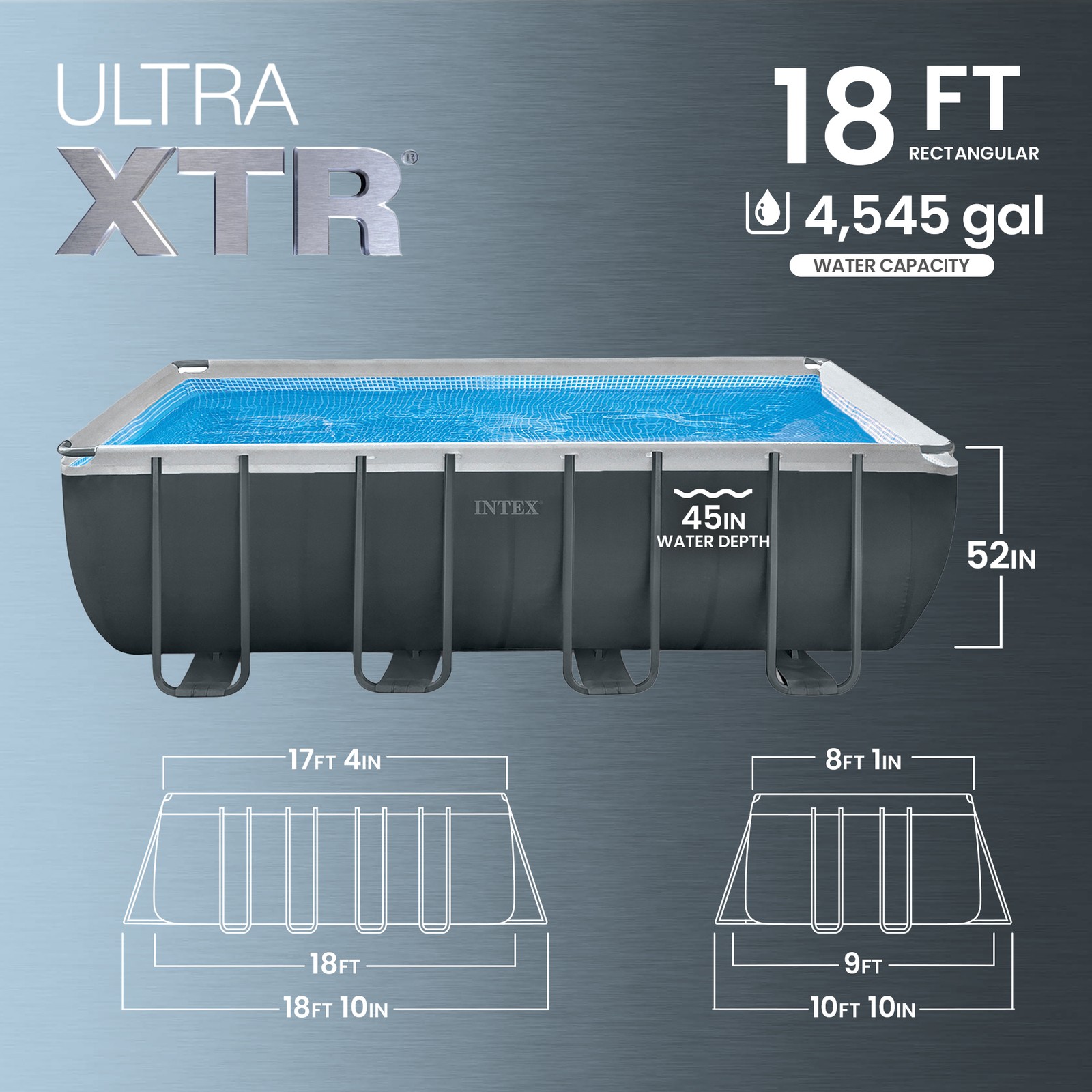 Intex 18' x 9' x 52" Ultra XTR Rectangular Frame Swimming Pool Set with Pump gallery