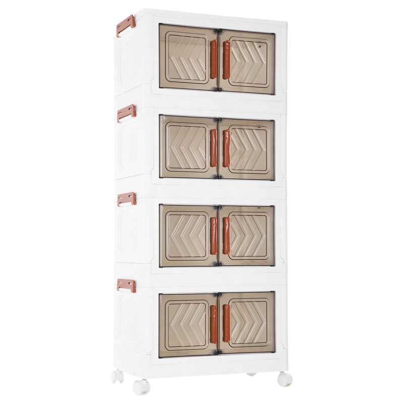 4 Tier Stackable Storage Bins with Lids Doors Wheels Storage Drawer (Clear) gallery