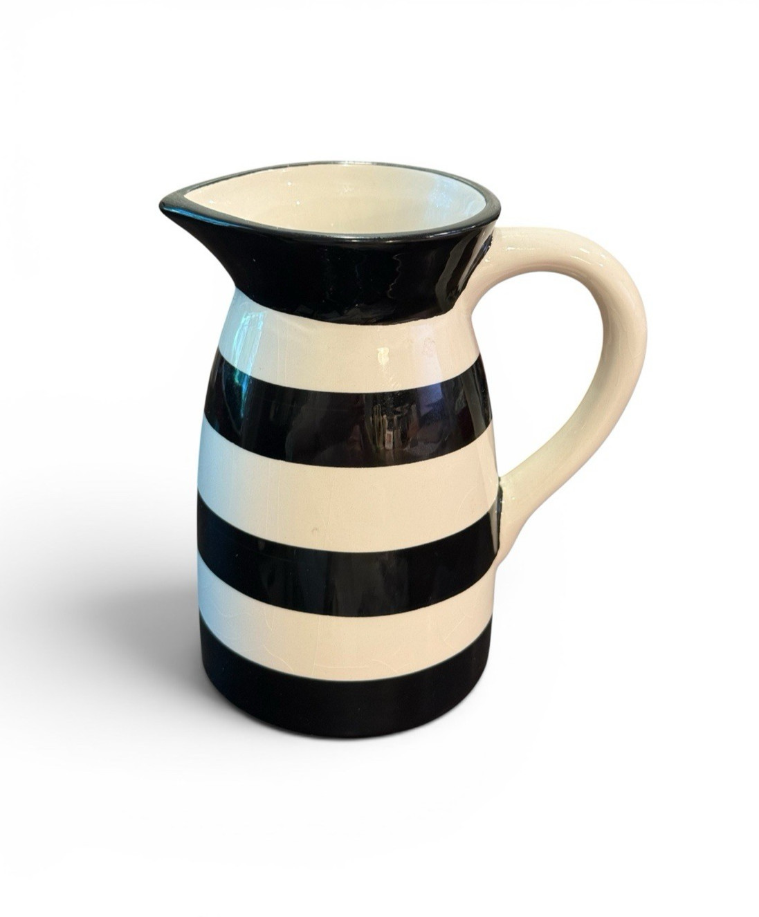 Black and White Striped Ceramic Pitcher IQ Accessories Decor Vase 6.25" Water gallery