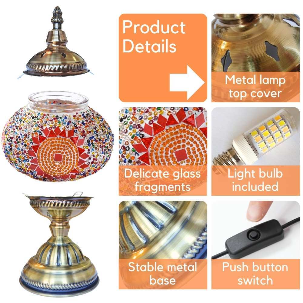 Handcrafted Turkish Table Lamp Metal Base Light with Moroccan Mosaic Design gallery