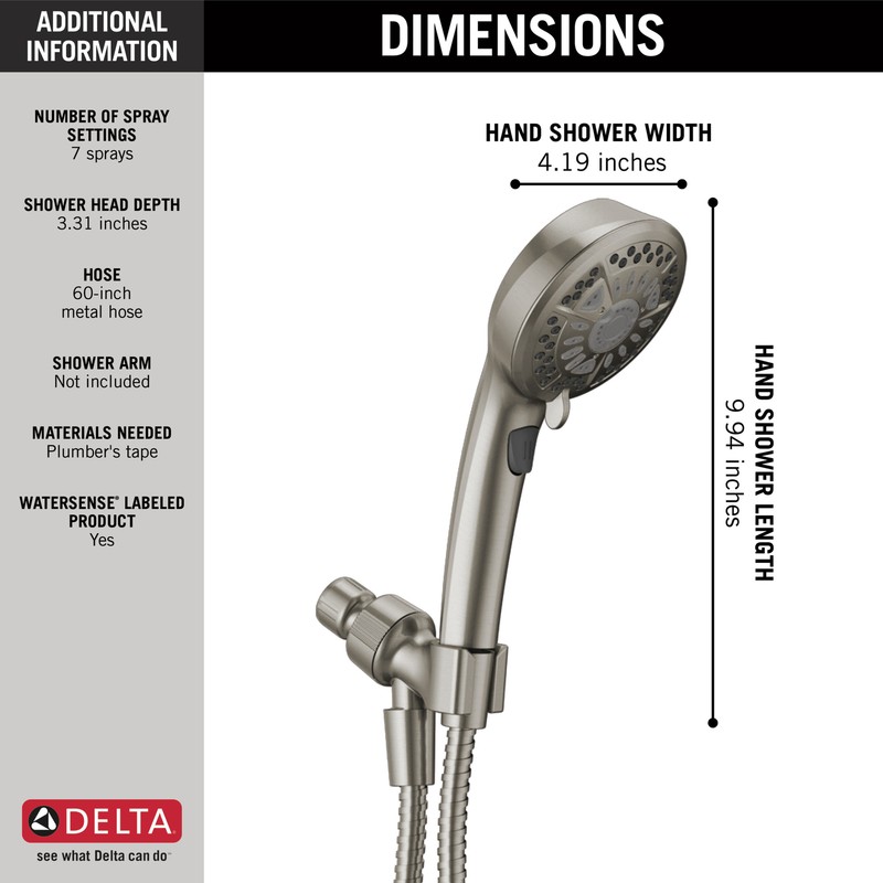 Delta 7-Setting Hand Shower Satin Nickel-Certified Refurbished gallery