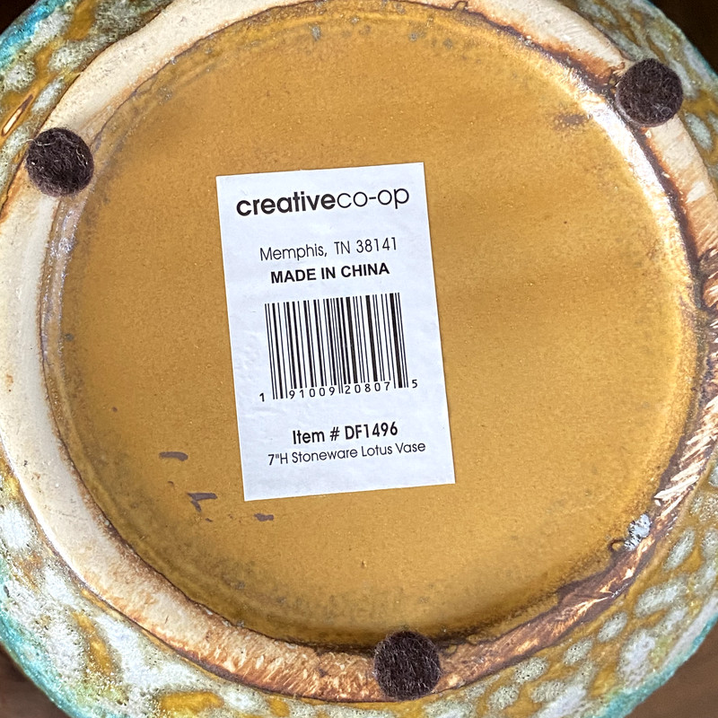 Art Pottery Turquoise-colored Creative Co-Op Lotus Vase Flower Frog Bowl gallery