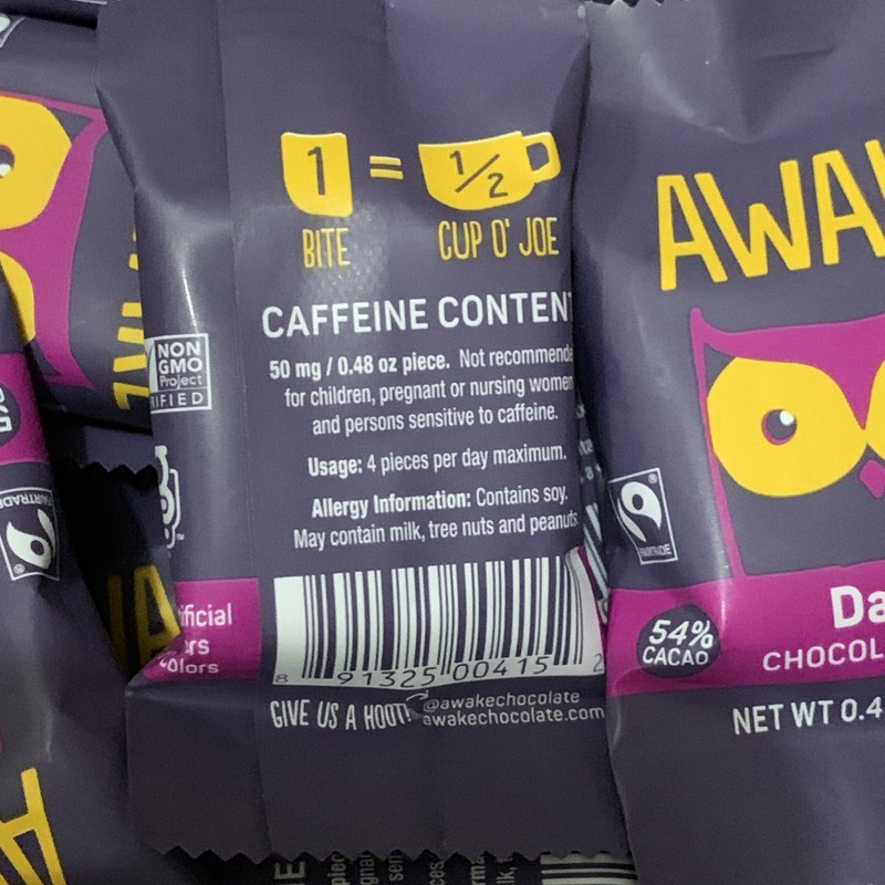 60 Count Awake Caffeinated Chocolate Bites Dark Chocolate 0.48oz BULK Candy gallery