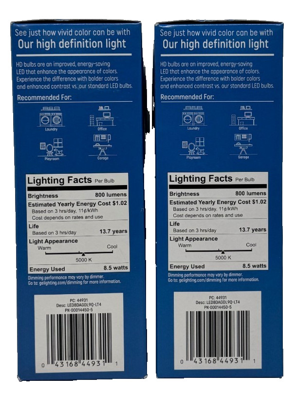2 Packs GE Refresh 60watts Lights Daylight White Light A19 LED (8 bulbs Total) gallery
