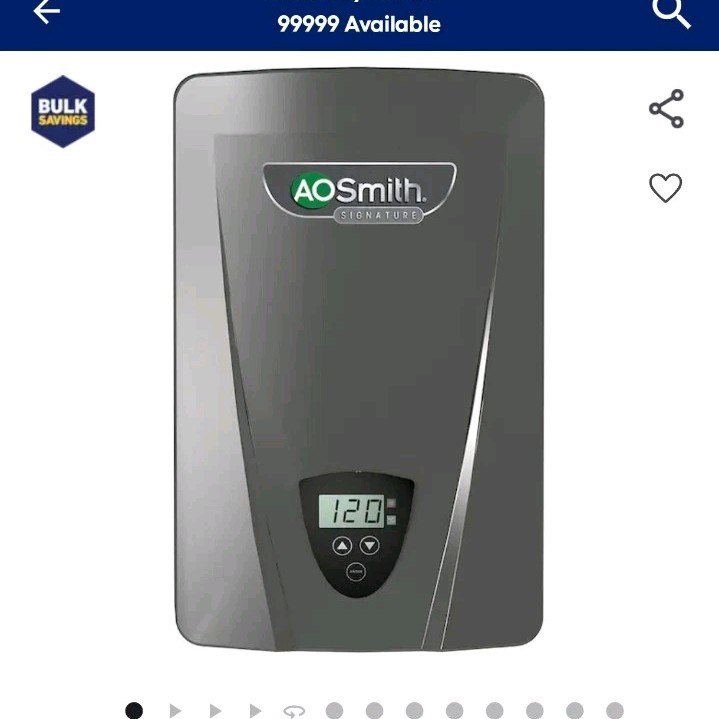 A. O. Smith Signature Series Tankless Electric Water Heater 240V 14kW 2.7GPM gallery